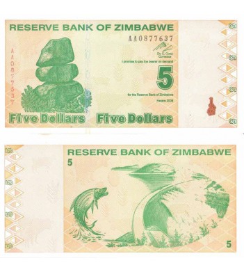 Зимбабве бона 5 долларов 2009