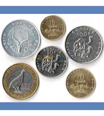 Джибути 1991-2016 набор 6 монет (5-250 франков)