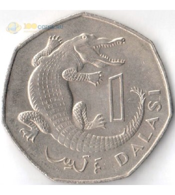 Монета Гамбия 1987 1 даласи Крокодил