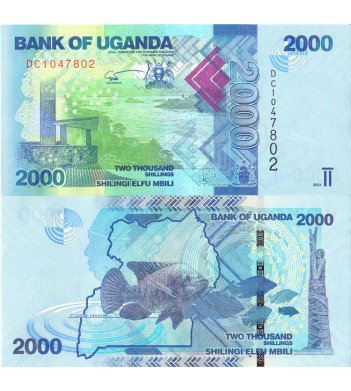 Уганда бона 2000 шиллингов 2021 Рыба