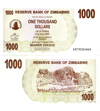 Зимбабве бона 1000 долларов 2006
