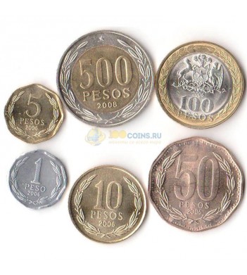 Чили 2006-2008 набор 6 монет