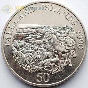 Фолклендские острова 1990 50 пенни Лошадь и стадо овец
