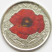 Канада 2015 25 центов 100 лет Первой Мировой войны цветная