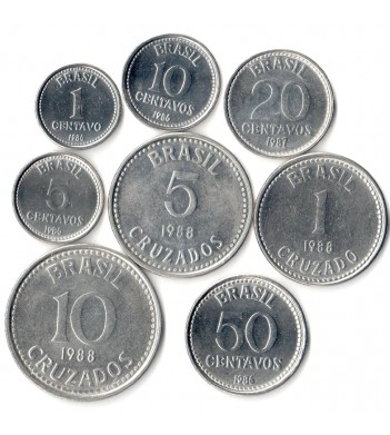 Бразилия 1986-1988 Набор 8 монет Звезды