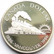 Канада 1986 1 доллар Паровоз 100 лет Ванкуверу (proof)