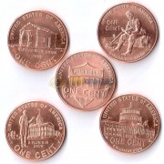 США Набор 5 монет 1 цент Жизнь Линкольна (P)