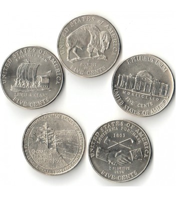 США Набор 5 монет 5 центов Освоение Дикого Запада