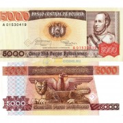 Боливия бона (168) 5000 песо боливиано 1984 Боливия бона (168) 5000 песо боливиано 1984