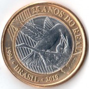 Бразилия 2019 1 реал 25 лет валюте