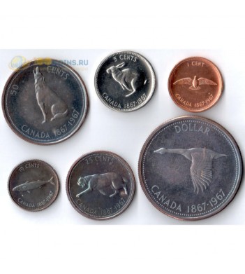 Канада 1967 набор 6 монет 100 лет Конфедерации