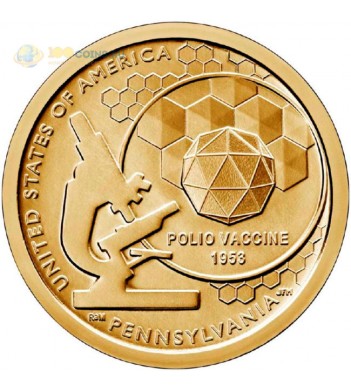 США 2019 1 доллар Вакцина от полиомиелита Пенсильвания (D)