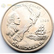 Новая Зеландия 1969 1 доллар карта Кука Новая Зеландия 1969 1 доллар карта Кука