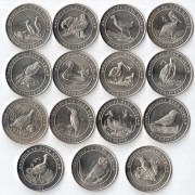 Турция 2018 набор 15 монет 1 куруш птицы