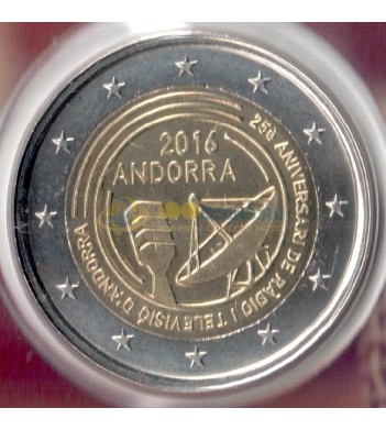 Андорра 2016 2 евро 25 лет радио и телевещанию