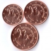 Кипр Набор 3 монеты евро 2015 (1-5 центов)