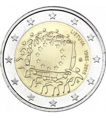 Литва 2015 2 евро 30 лет флагу Европейского союза