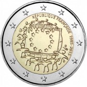 Франция 2015 2 евро 30 лет флагу Европейского союза