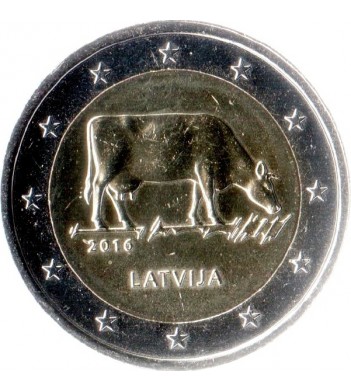 Латвия 2016 2 евро Корова Сельское хозяйство