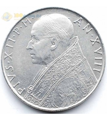 Ватикан 1956 100 лир Пий XII