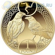 Мэн 2017 1 фунт Сокол сапсан и ворона