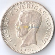 Швеция 1938 2 кроны Король Густав V (серебро)