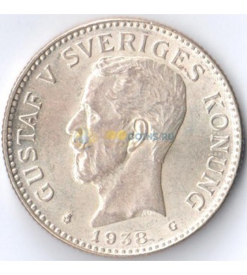Швеция 1938 2 кроны Король Густав V (серебро)