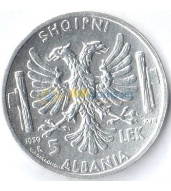 Албания 1939 5 лек Итальянская оккупация