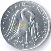 Ватикан 1977 5 лир Птица