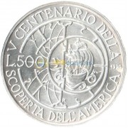 Италия 1990 500 лир 500 лет открытию Америки (серебро)