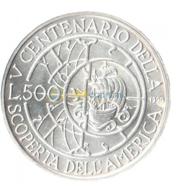 Италия 1990 500 лир 500 лет открытию Америки (серебро)