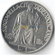 Ватикан 1942 1 лира Статуя Правосудия