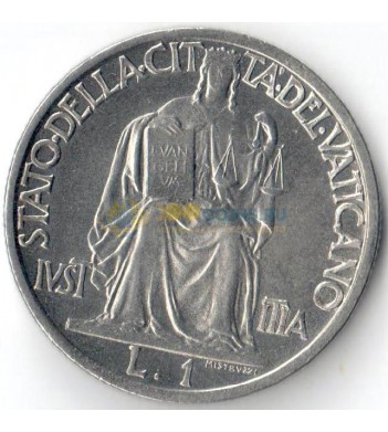 Ватикан 1942 1 лира Статуя Правосудия