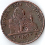 Бельгия 1875 2 сантима BELGES