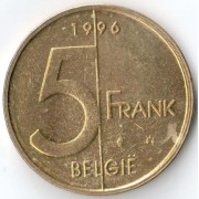 Бельгия 1996 5 франков BELGIE