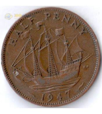 Великобритания 1937-1948 1/2 пенни Золотая лань