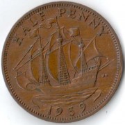 Великобритания 1959 1/2 пенни Золотая лань