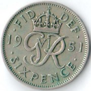 Великобритания 1951 6 пенсов