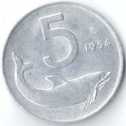 Италия 1954 5 лир Дельфин