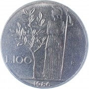 Италия 1986 100 лир Богиня мудрости Минерва