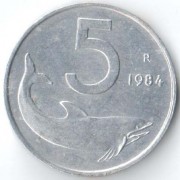 Италия 1984 5 лир Дельфин