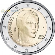 Италия 2019 2 евро Леонардо да Винчи