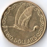 Новая Зеландия 1999-2019 2 доллара Белая цапля