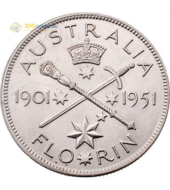 Австралия 1951 1 флорин 2 шиллинга (серебро)