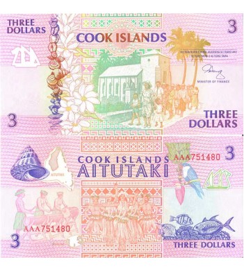 Кука острова бона 3 доллара 1992