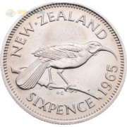 Новая Зеландия 1965 6 пенсов Птица гуйя Новая Зеландия 1965 6 пенсов Птица гуйя