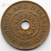 Родезия и Ньясаленд 1955 1/2 пенни Родезия и Ньясаленд 1955 1/2 пенни