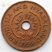 Родезия и Ньясаленд 1956 1/2 пенни Родезия и Ньясаленд 1956 1/2 пенни