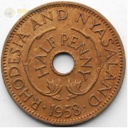 Родезия и Ньясаленд 1958 1/2 пенни Родезия и Ньясаленд 1958 1/2 пенни