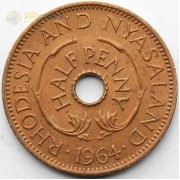 Родезия и Ньясаленд 1964 1/2 пенни Родезия и Ньясаленд 1964 1/2 пенни